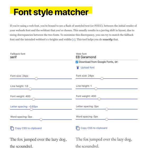 A tool by Monica Dinculescu to match font sizes
