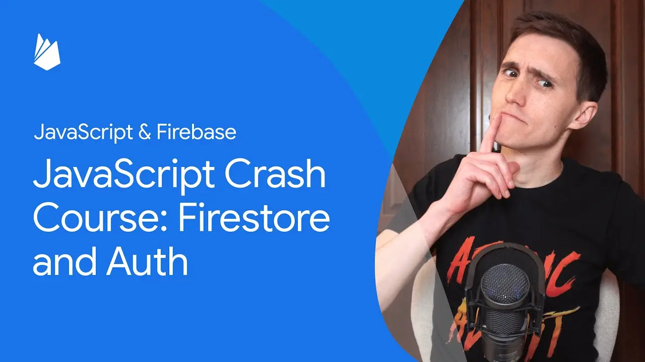 David East in a YouTube Thumnail for JavaScript crash course: Firestore and Auth | JavaScript & Firebase.