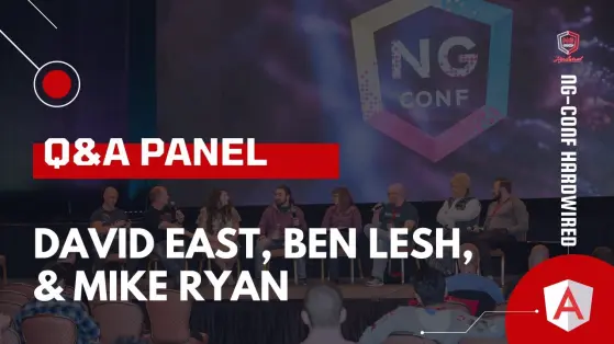 A YouTube thumbnail for Speaker Q & A | David East, Ben Lesh, & Mike Ryan"